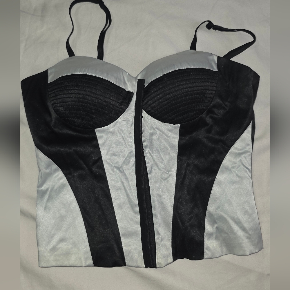 Black and White Satin Bustier Top